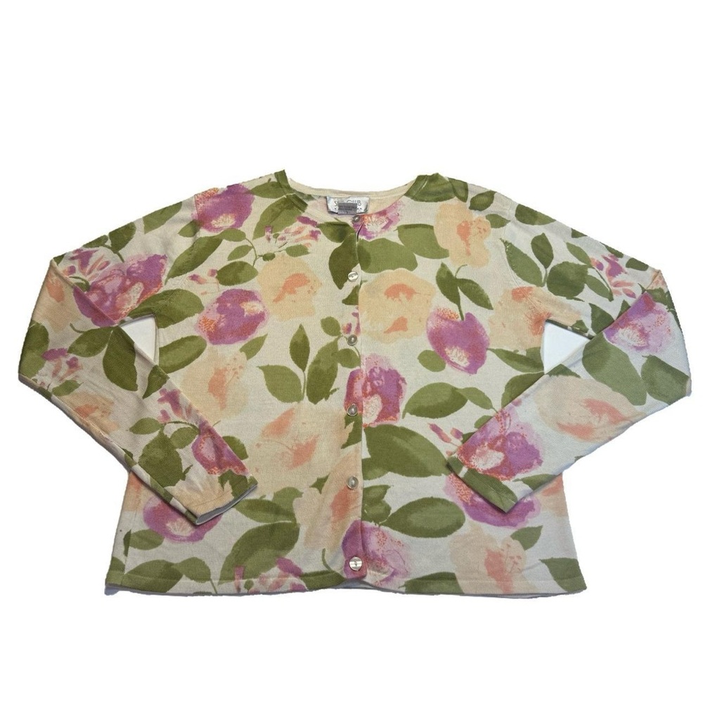 Floral Knit Cardigan Fitted Button Top Vintage Cottagecore Silk Club Collection